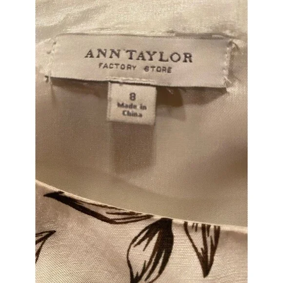 Ann Taylor Brown Ivory Floral Linen Dress Size 8 - Picture 3 of 3
